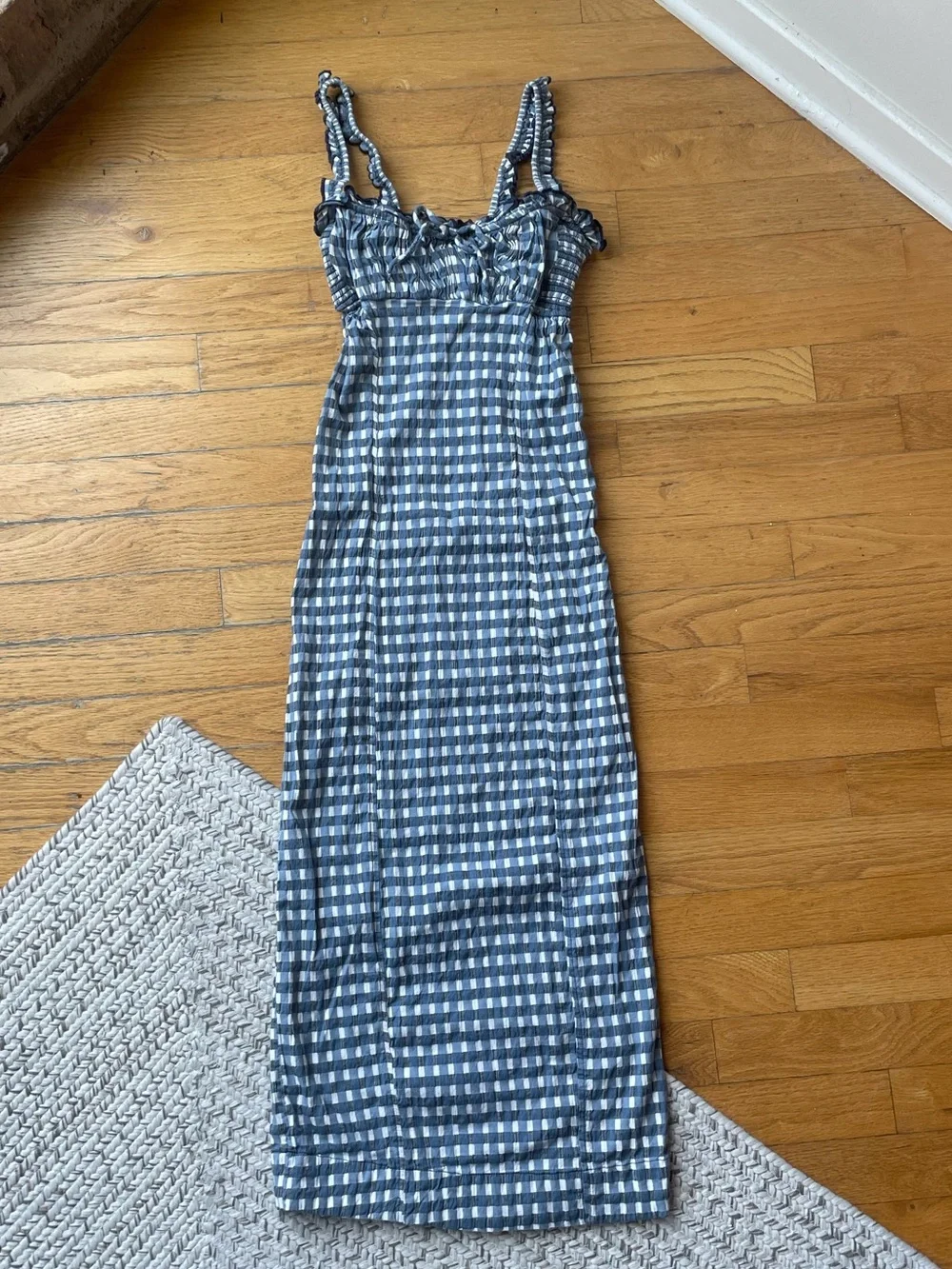 Free People Blue Gingham Smocked Midi Dress - Picture 1 of 3